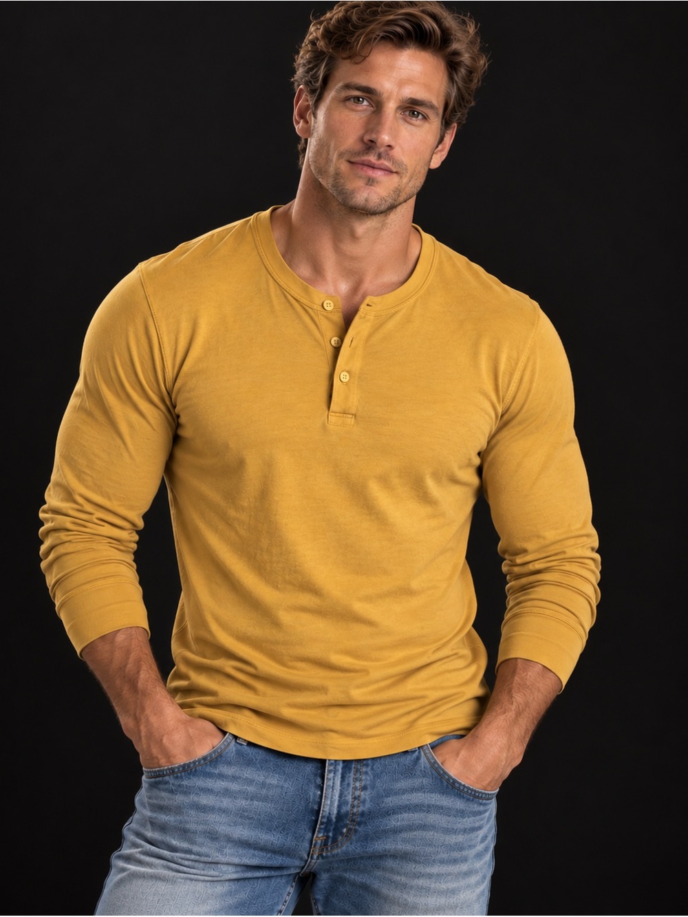 lululemon athletica Men's Mustard Long-Sleeve Henley- Size XL